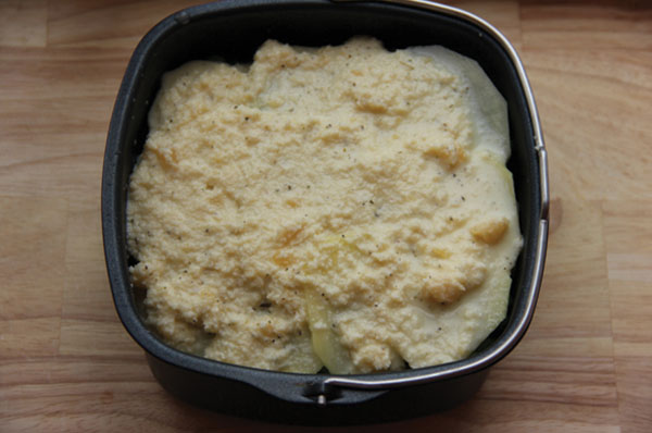 Graten with salmon and green peas 9