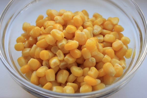 Pasta and chicken salad corn